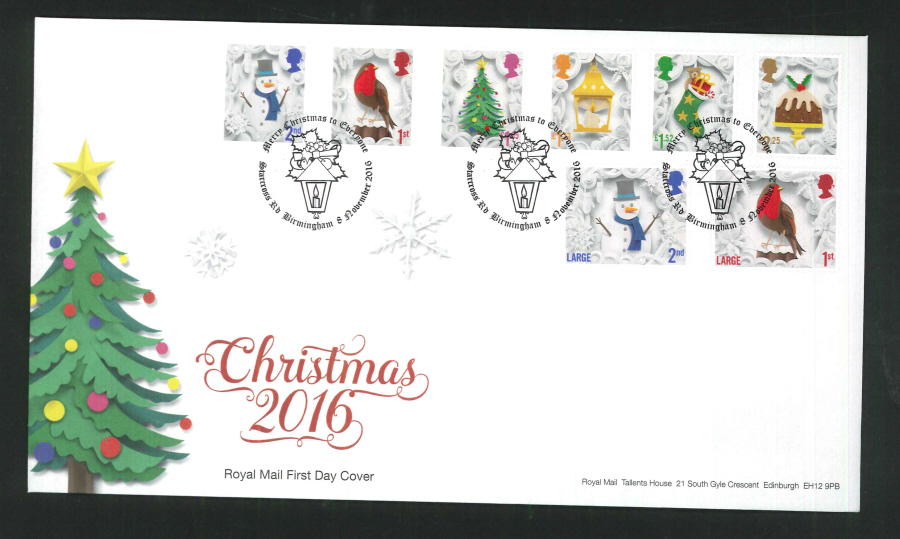 2016 - Christmas Set First Day Cover, Starcross Rd, Birmingham Postmark